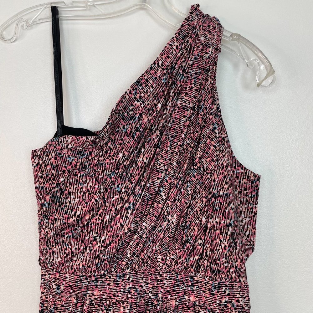BCBGeneration Romper 2 Pink Black Pleated One Shoulder Pockets BCBG Women's - Picture 5 of 14